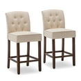 BELLEZE Wooden Tall Bar Stools Set of 2, Button Tufted Upholstered High