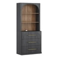 thumbnail image 1 of BELLEZE Display Storage Cabinet with Hutch, 72" Tall Wood Modern Bookshelf with 3 Drawers, Door Cabinet for Office, Study, Kitchen, Dining Living Room, Ebony, 1 of 7