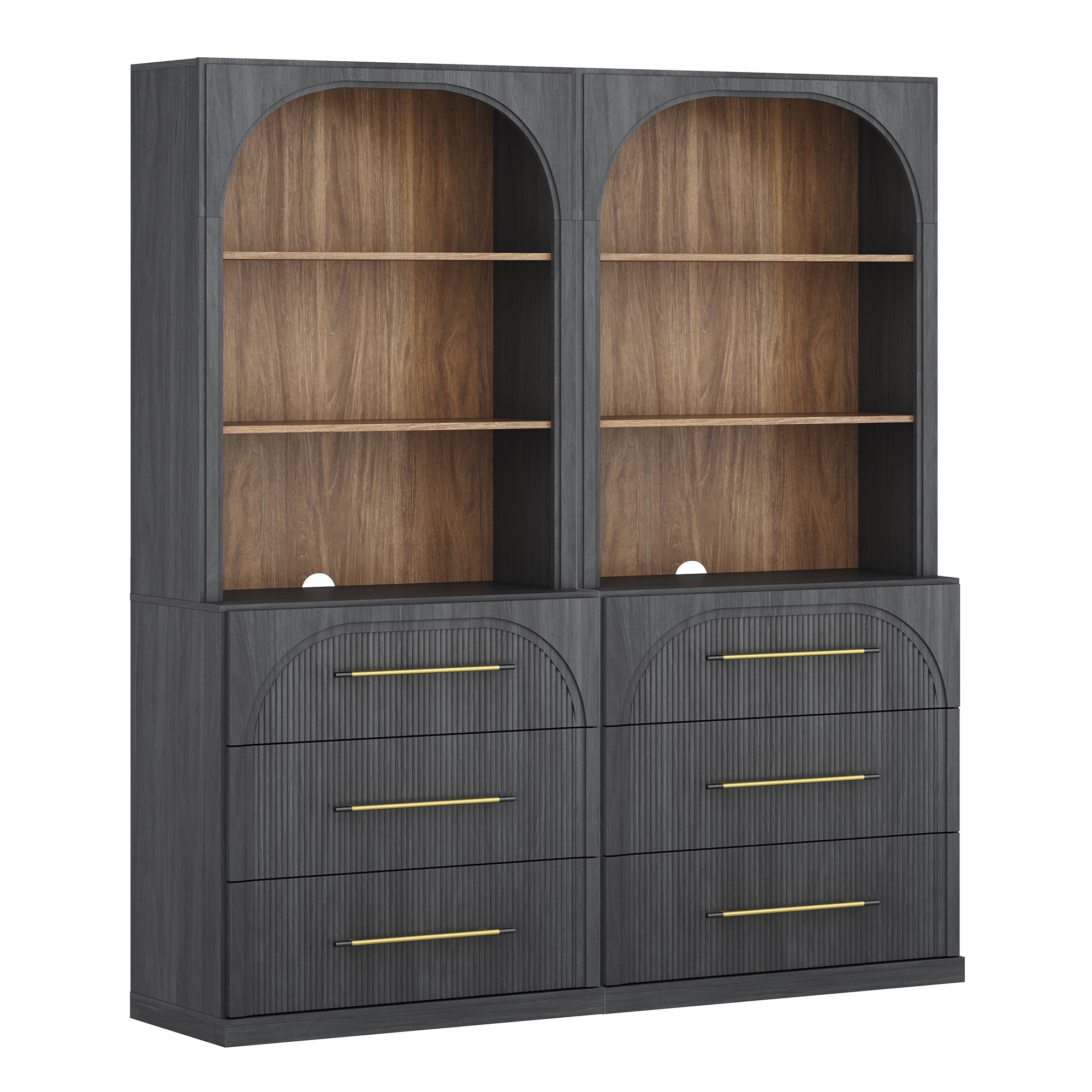 BELLEZE Display Storage Cabinet with Hutch Set of 2, 72