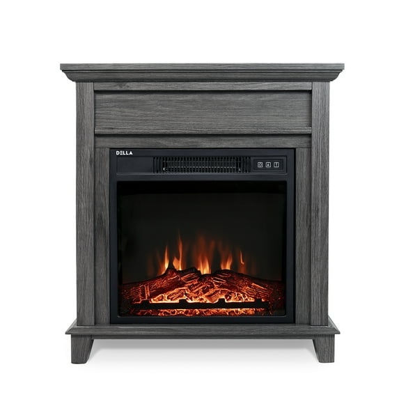 BELLEZE Electric Fireplace Mantel 27" Freestanding Heater with Log Hearth Flame Settings and Remote Control, 1400w,Grey