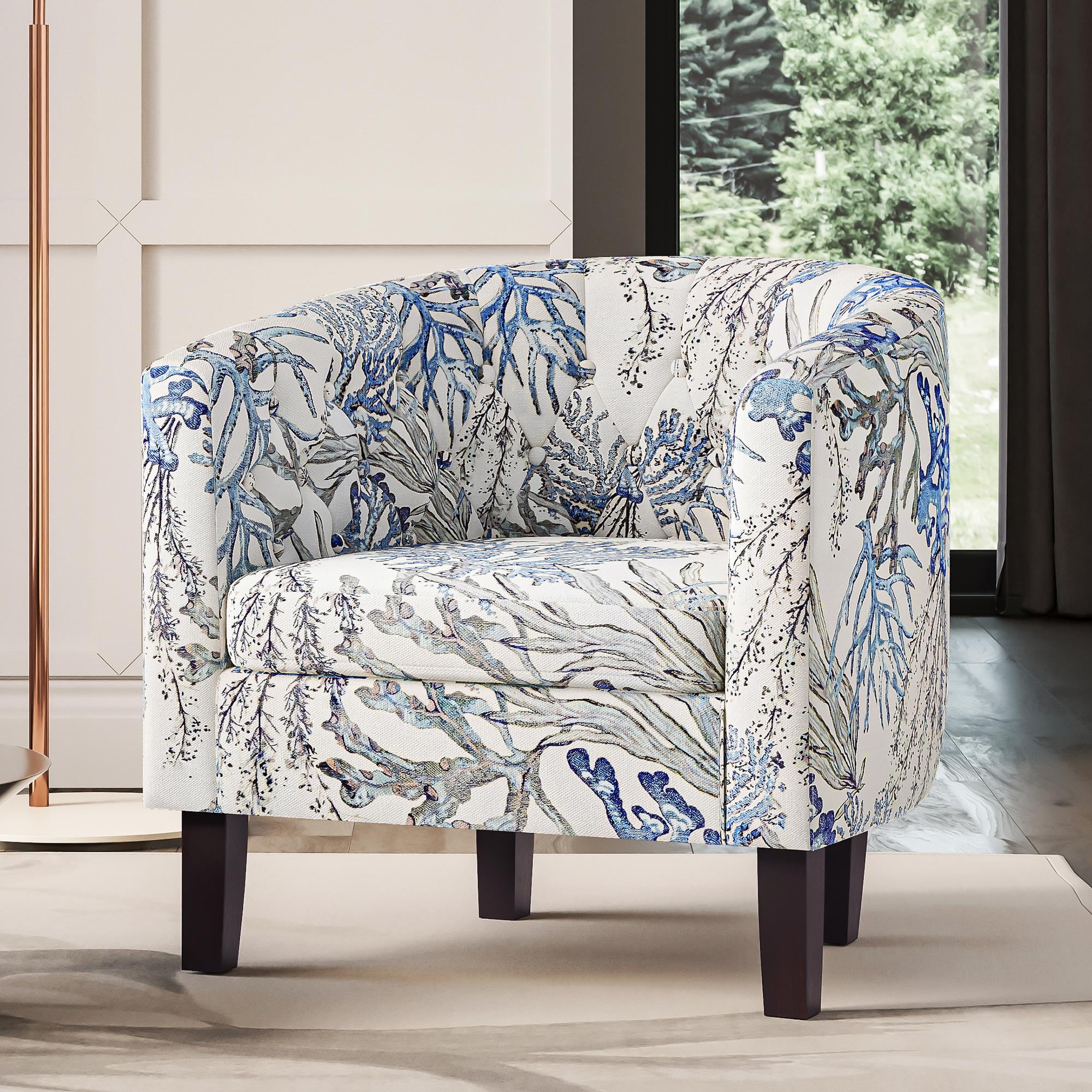 Blue Coral Barrel Accent Chair with Manufactured Wood Frame