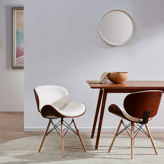 BELLEZE Elegant Indoor Living Room Kitchen Dining Room Walnut Finished Accent Dining Chair, White