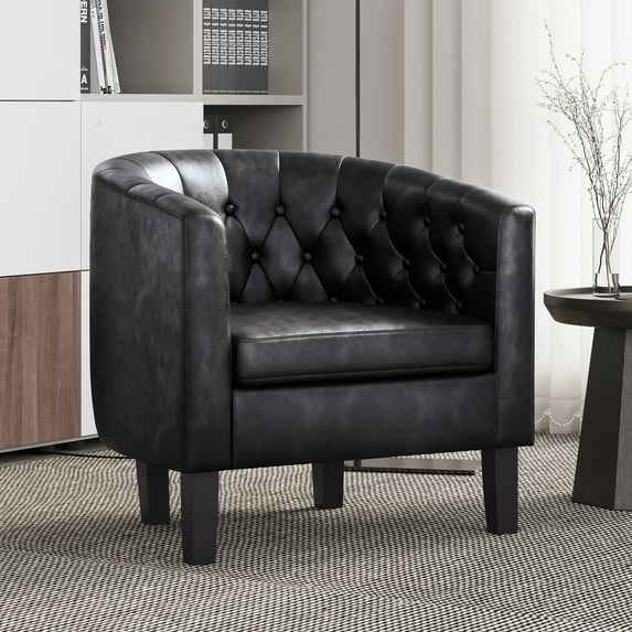 BELLEZE Elegant Tufted Barrel Accent Chair - Berlinda (Black)