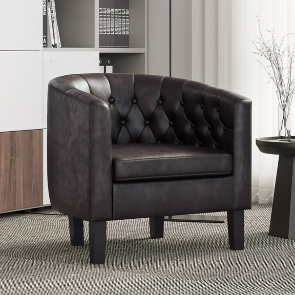 BELLEZE Elegant Tufted Barrel Accent Chair - Berlinda (Brown)