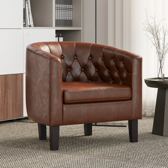 BELLEZE Elegant Tufted Barrel Accent Chair - Berlinda (Caramel)