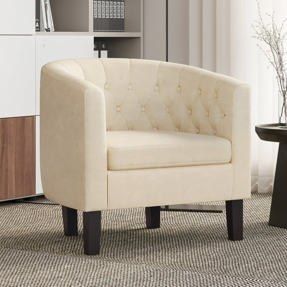 BELLEZE Elegant Tufted Barrel Accent Chair - Berlinda (White)
