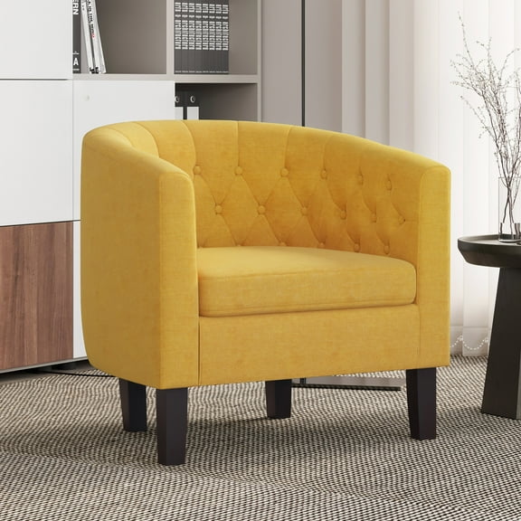 BELLEZE Elegant Tufted Barrel Accent Chair - Berlinda (Yellow)