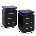 thumbnail image 1 of BELLEZE End Tables Set of 2, Nightstands Beside Tables with RF Remote-Controlled LED Lights, Three Drawers, and Gold Metal Handles for Bedroom or Living Room - Zoey (Black), 1 of 7