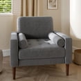 thumbnail image 1 of BELLEZE Erik Accent Chair Tufted Linen with Bolster Pillows, Grey, 1 of 7