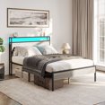 thumbnail image 1 of BELLEZE FULL SIZE Sturdy Metal Bed Frame with 2-Tier Storage Headboard, Remote Control LED Light and Charging Station, No Box Spring Needed, Noise Free - Brent, 1 of 7
