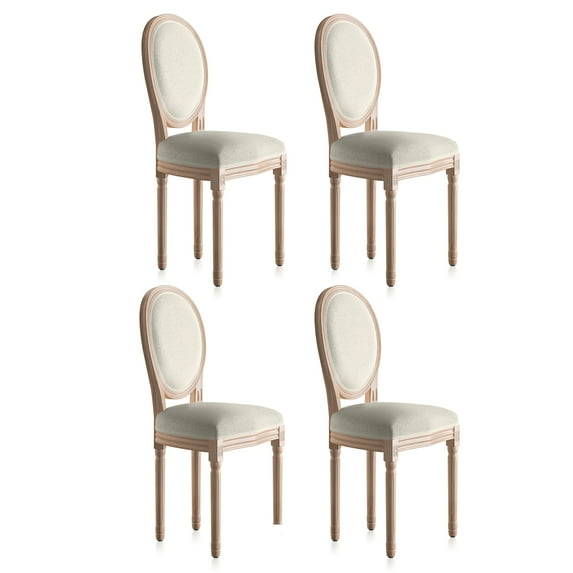 BELLEZE Farmhouse Dining Chairs Set of 4, Upholstered Chair Elegant Kitchen Chairs with Round Back and Solid Wood Legs, Accent Side Chairs for Kitchen/Living Room/Bedroom (Aubree - Beige)