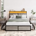 thumbnail image 1 of BELLEZE Full Size Bed Frame with Storage Headboard and 4 Drawers Under Bed, Sturdy Metal Platform Bed with Remote Control RGB LED Light and Ultra-Fast USB Type A/C Outlet, No Box Spring Needed-Grey, 1 of 7