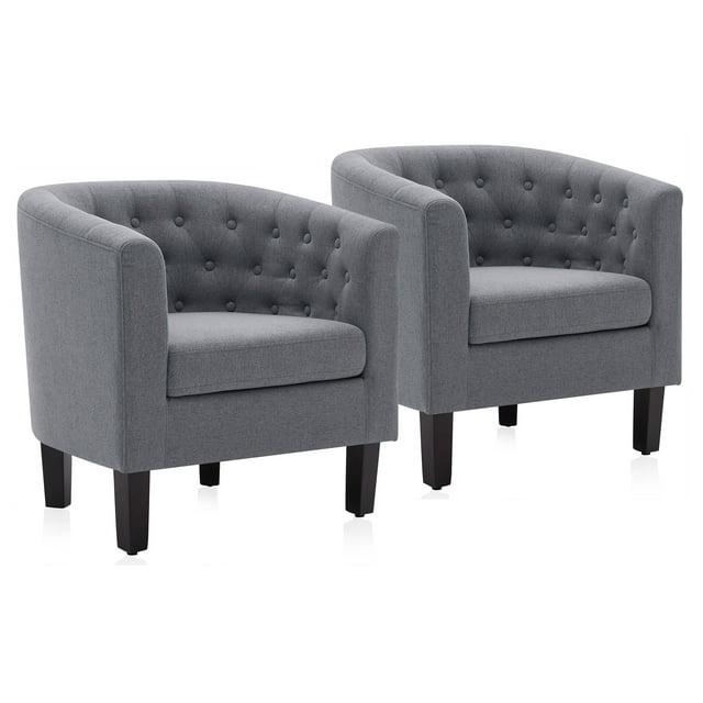 BELLEZE Set of 2 Gray Accent Chairs, Tufted Barrel Club Chairs with