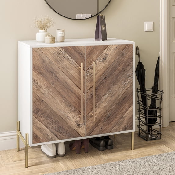 BELLEZE Accent Chest, Sideboard Buffet Cabinet with Doors & Shelves, Kitchen Storage Cabinet, Modern Accent Cabinet for Entryway, Living Room, or Bedroom, Storage Credenza - Harper (Rustic Oak)