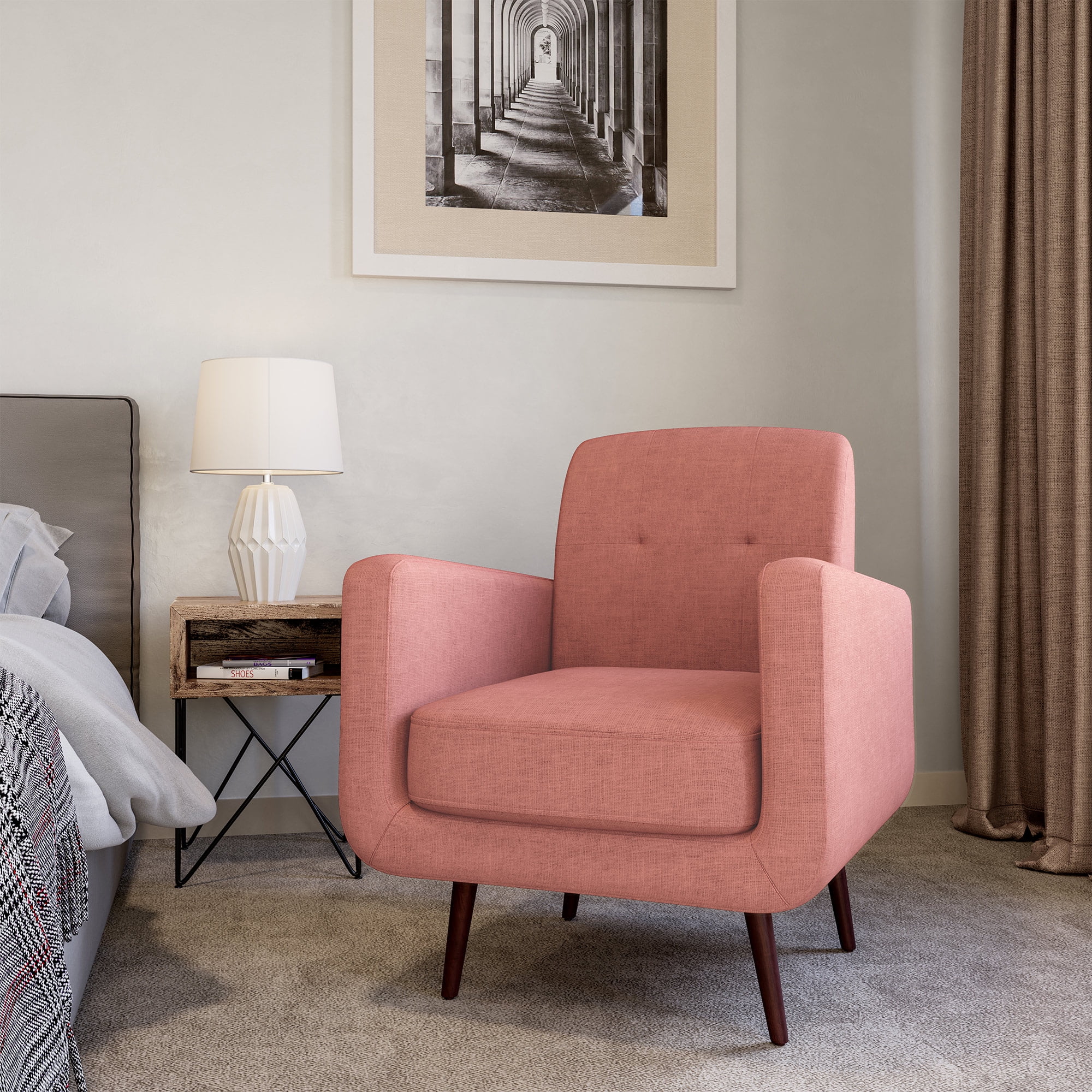 BELLEZE Hasting Arm Chair Comfy Fabric Upholstered Tufted