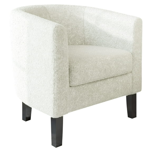 BELLEZE Living Room Chair, Teddy Polyester Accent Chair Barrel Round Club Tub Sofa Chair for Bedroom, Corner Chair with Flared Legs and Plush Cushion - Highland (White)