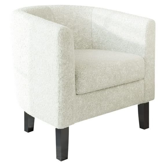 BELLEZE Living Room Chair, Teddy Polyester Accent Chair Barrel Round Club Tub Sofa Chair for Bedroom, Corner Chair with Flared Legs and Plush Cushion - Highland (White)