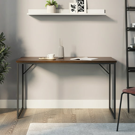 BELLEZE Home Office Computer Desk with Black Frame - Barton (Dark Walnut)