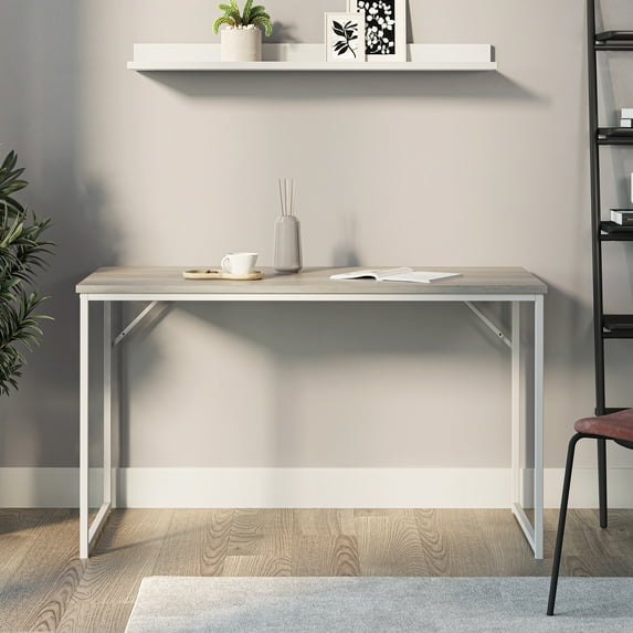 BELLEZE Home Office Computer Desk with White Frame - Barton (Gray Wash)