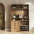 thumbnail image 1 of BELLEZE Jagger Bar Cabinet with Wine Rack & 8 Stemware Glass Holders, 72" Tall Liquor Coffee Bar Storage Cabinet with Adjustable Shelves, Fluted Doors & Golden Metal Handles, Camel, 1 of 7