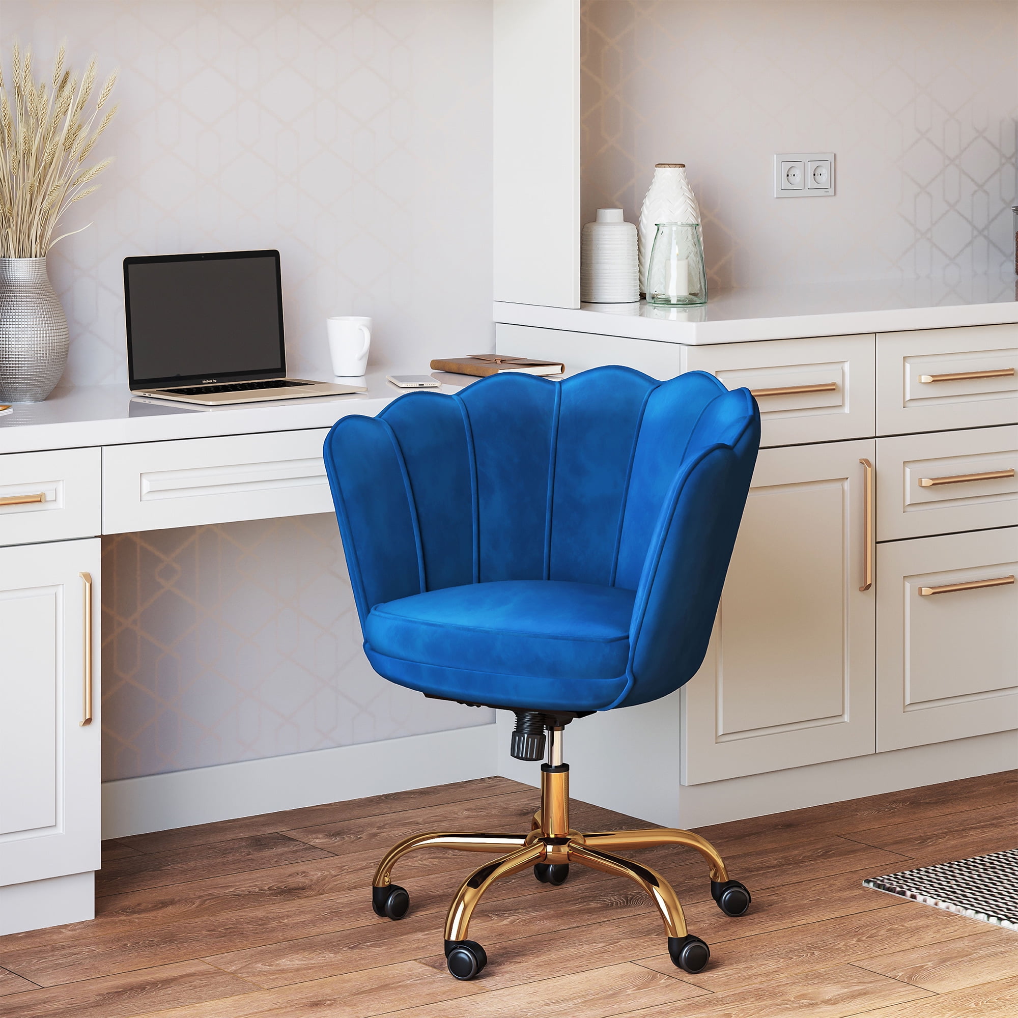 BELLEZE Kaylee Office Chair Upholstered Velvet Seashell Swivel