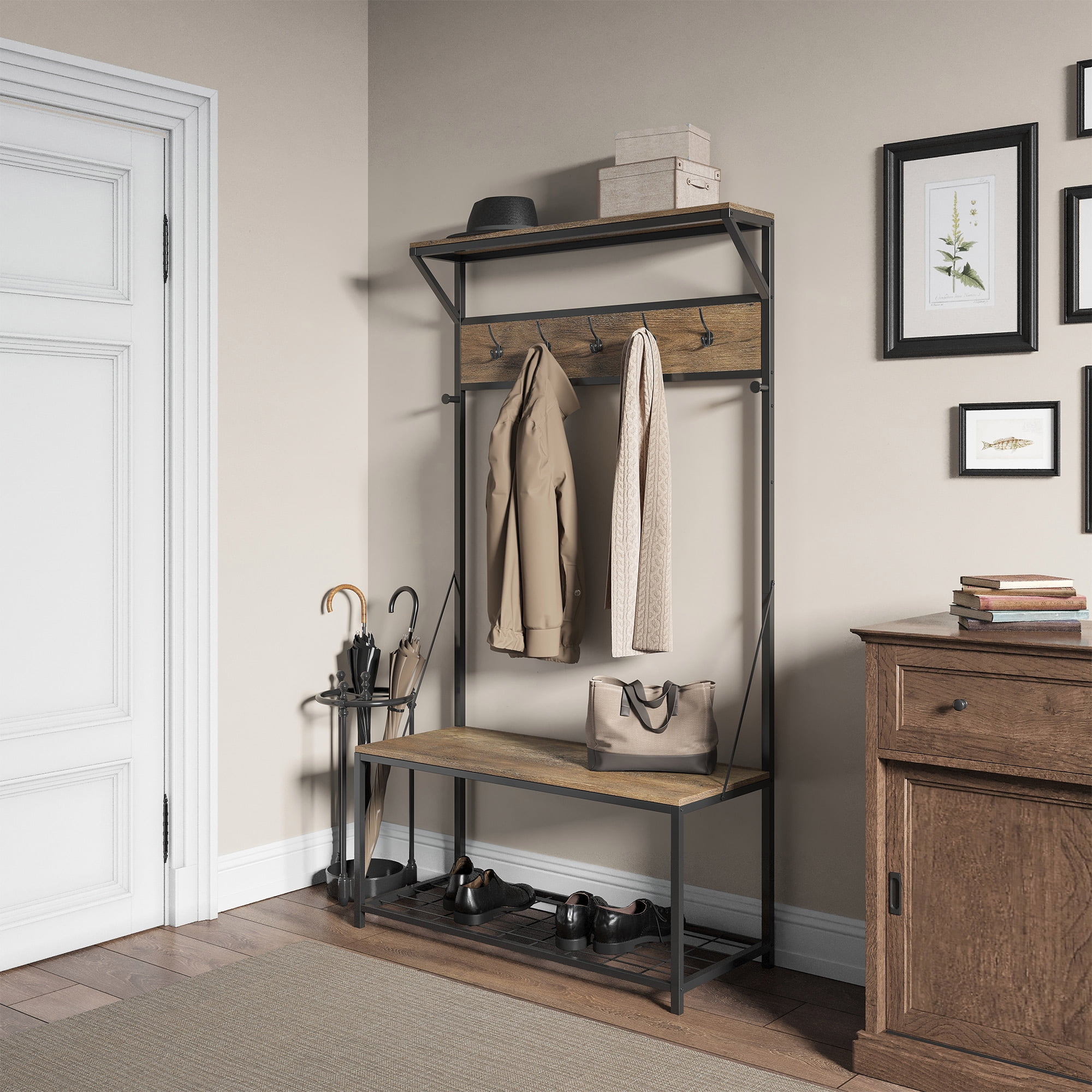 Rustic Metal Hall Trees BELLEZE Modern Farmhouse Entry Furniture