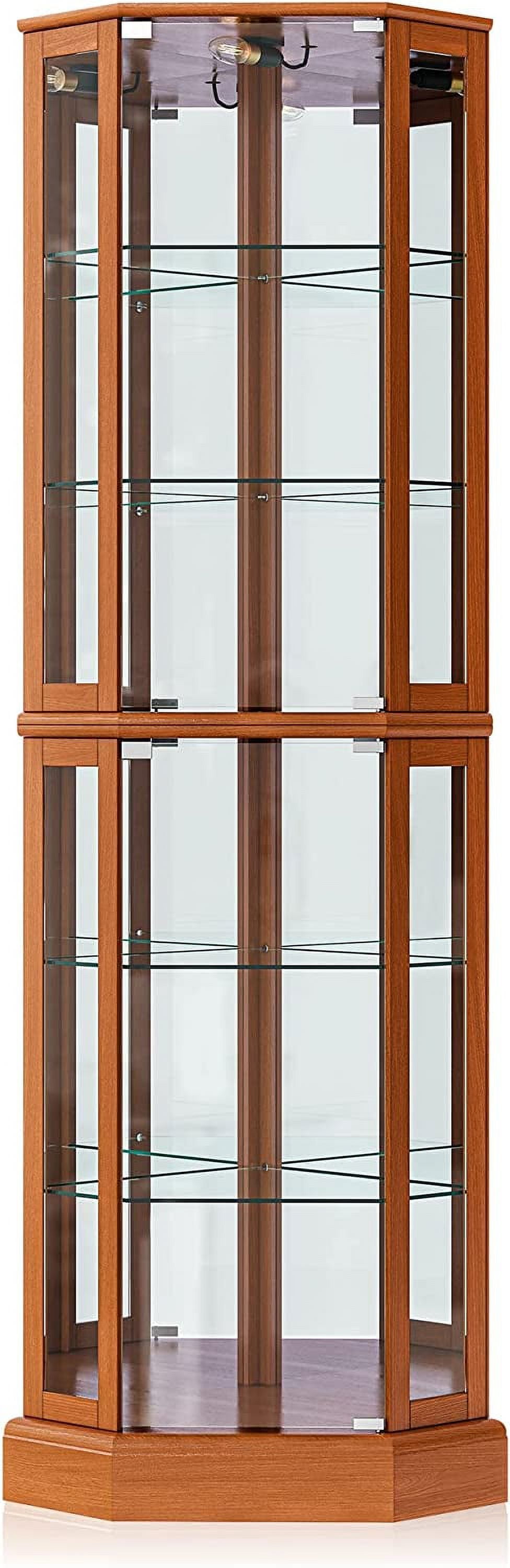 BELLEZE Lighted Curio Corner Display Case for Living Room China Hutch with Tempered