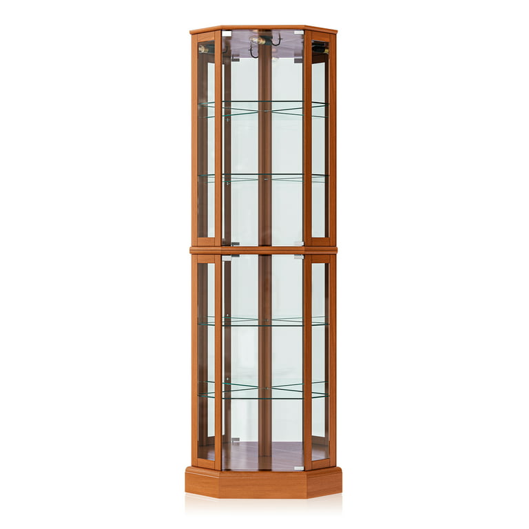 BELLEZE Storage Cabinet, Tall Bookshelf or Display Cabinet For Living Room  Bedroom, Curio Cabinet with Tempered Glass Doors, Trophy Display Case