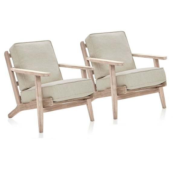 BELLEZE Maximus Accent Chairs Set of 2, Wood Frame Linen Arm Chairs, Beige