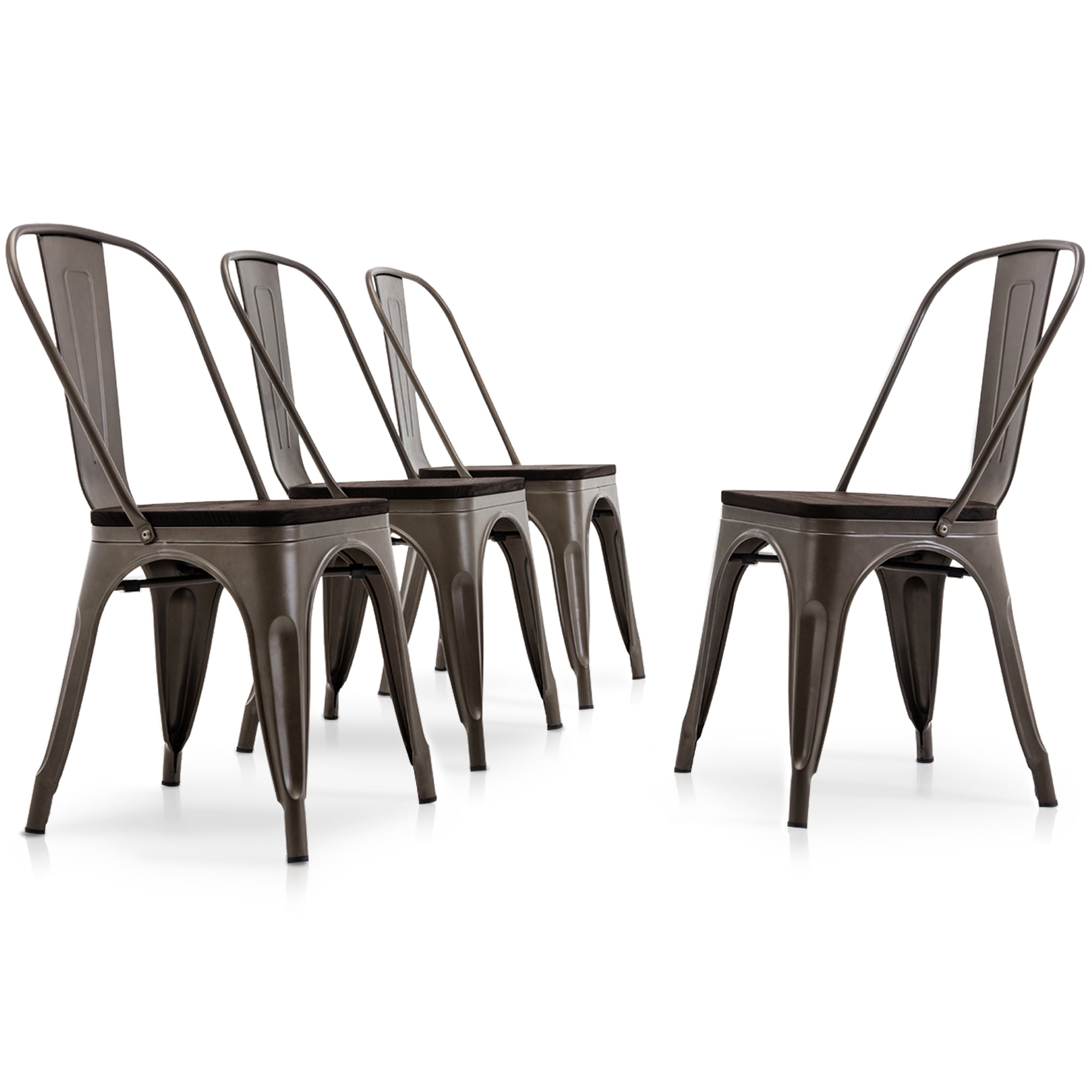 BELLEZE Metal / Wood Dining Chairs [Set of 4] - Alexander (Brown ...