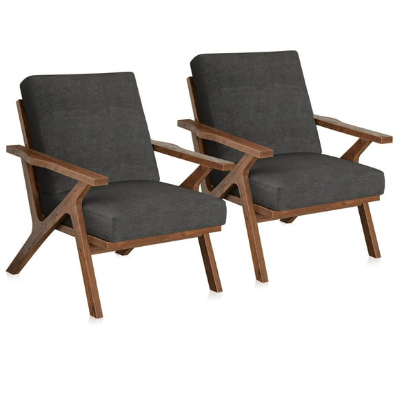 BELLEZE Mid Century Accent Chairs Set of 2, Retro Upholstered Living Room Chairs with Solid Wood Frame, Faux Leather Arm Chairs for Bedroom, Lounge, Game Room, Office - Maxwell (Gray)