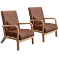thumbnail image 1 of BELLEZE Mid-Century Modern Accent Arm Chairs Set of 2, Comfy Lounge Chairs with Cushion, Upholstered Faux Leather Armrest Chairs with Wood Frame For Living Room, Bedroom, Reading - Cosby (Brown), 1 of 6