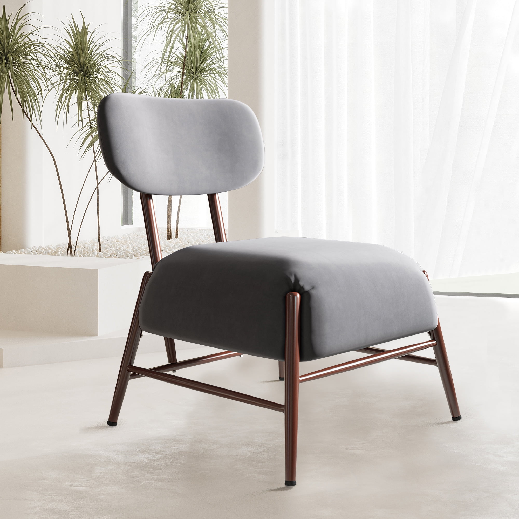 BELLEZE Mid Century Modern Velvet Accent Chair, Elegant Vintage Style Armless Seating, Contemporary Design For Living Room, Bedroom, Office - Quinton (Gray)