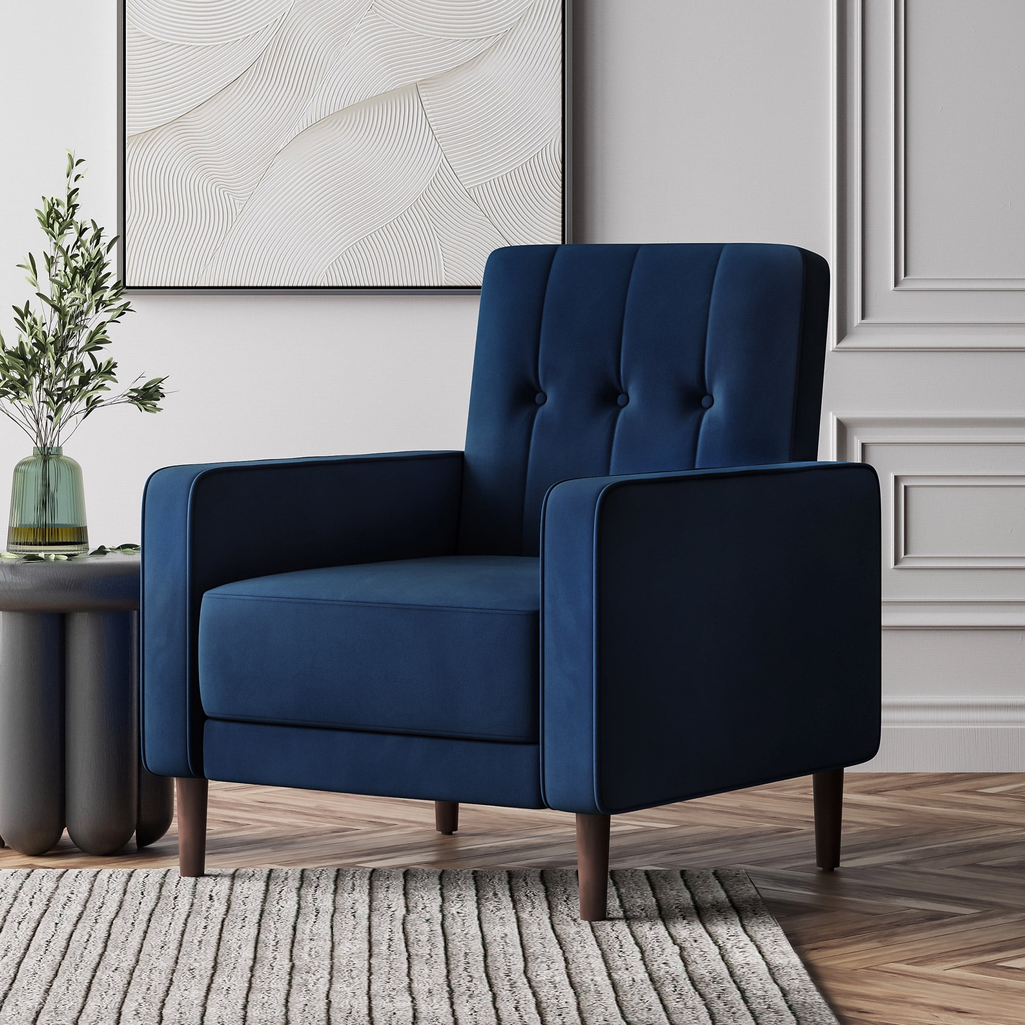 BELLEZE Mid Century Modern Velvet Armchair Valencia Navy Blue