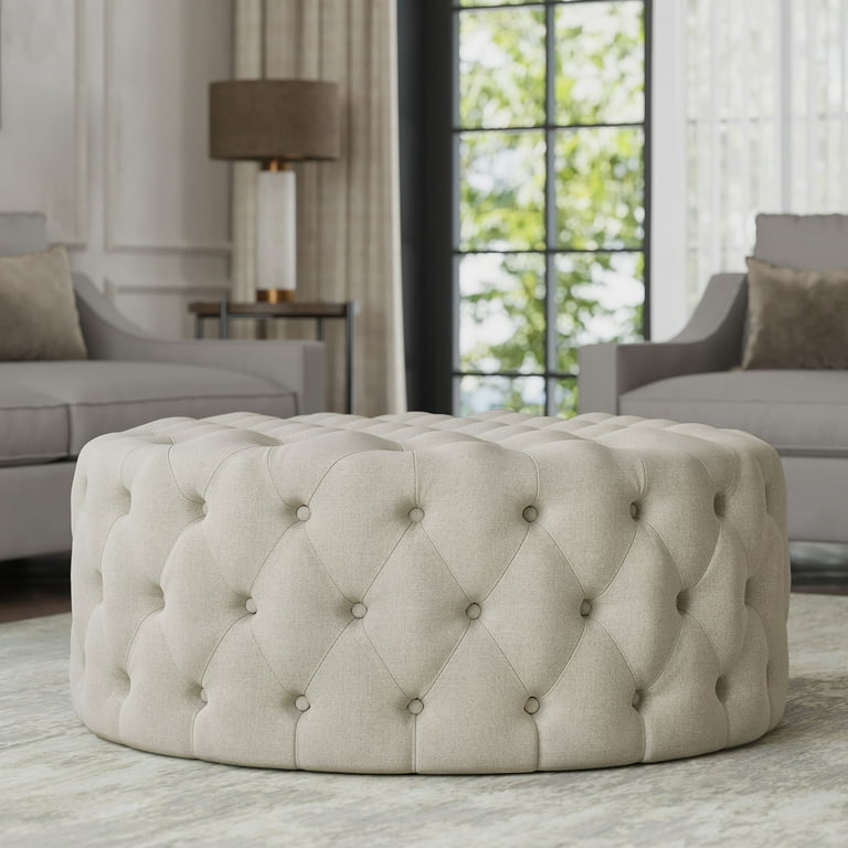BELLEZE Modern 40 Inch Luxury Button Tufted Ottoman Bench Upholstered Linen Fabric Footrest Decor for Living Room Entryway or Bedroom Elenor