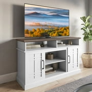 BELLEZE Modern 48" Farmhouse Wood TV Stand & Media Entertainment Center Console Table for TVs up to 50 Inch with Open Storage Shelves & Cabinets - Norrell White