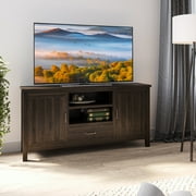 BELLEZE Modern 60 Inch Farmhouse TV Stand or Entertainment Center for TVs Up to 65 Inches, Sideboard Kitchen Buffet Storage Cabinet with Shelves and Storage - Virat Dark Walnut