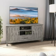 BELLEZE Modern 60 Inch Farmhouse TV Stand or Entertainment Center for TVs Up to 65 Inches, Sideboard Kitchen Buffet Storage Cabinet with Shelves and Storage - Virat Gray Wash