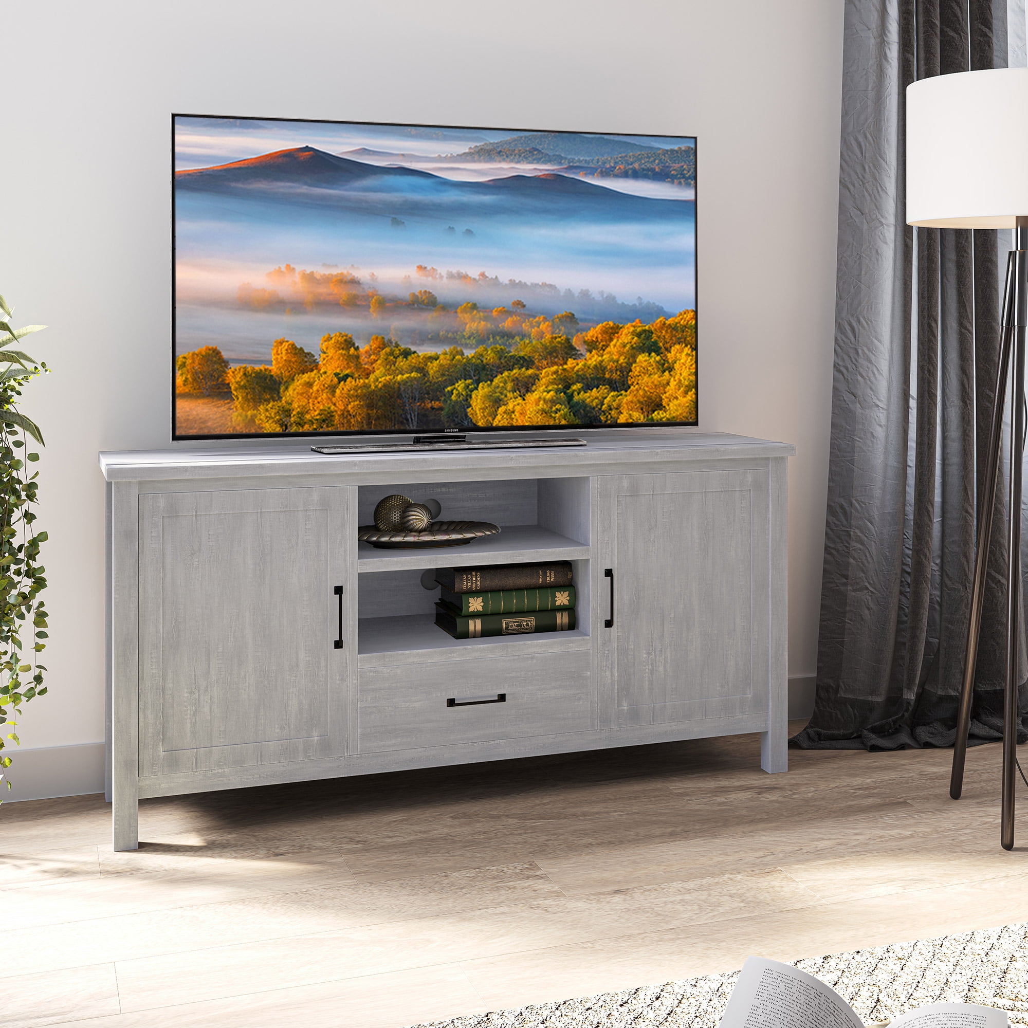 BELLEZE Modern 60 Inch Farmhouse TV Stand or Entertainment Center