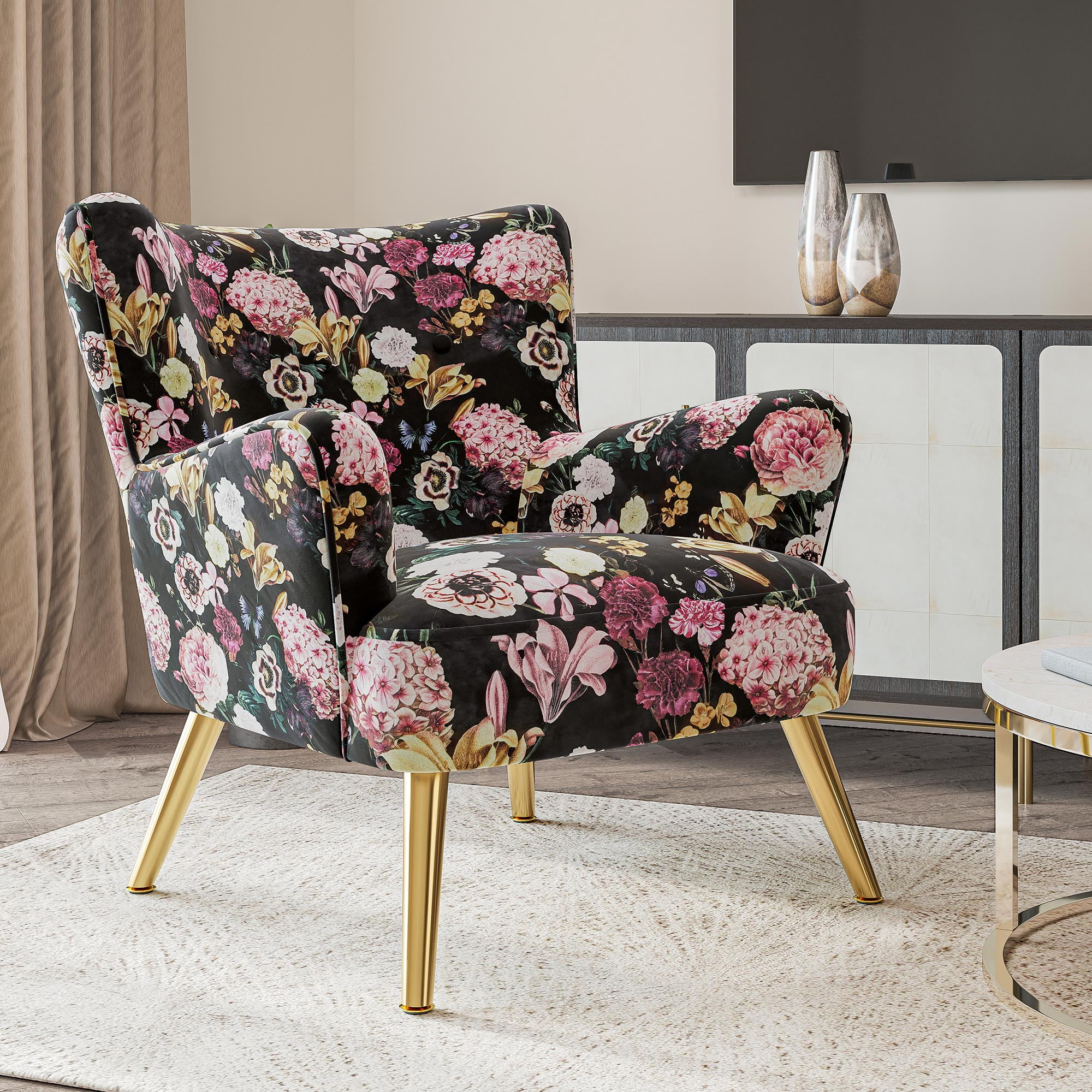belleze-modern-accent-chair-high-back-floral-pattern-armchair-with