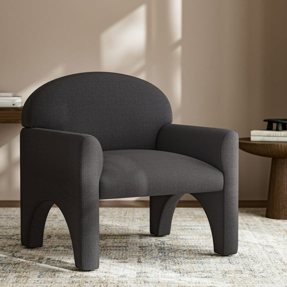 BELLEZE Modern Accent Chair with Rubber Wood Legs, Comfortable Upholstered Armchair with Arched Design for Living Room, Bedroom, or Office - Oslo (Gray)
