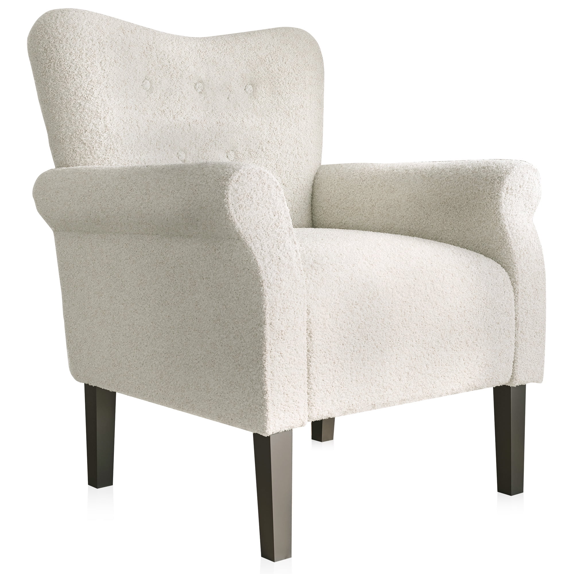 White Wingback Accent Chair with Dark Wood Legs