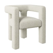 BELLEZE Modern Boucle Chair, Linen Dining Chair with Barrel Sidearms and Back, Minimalist Upholstered Kitchen Armchair for Dining Room - Lisbon Cream