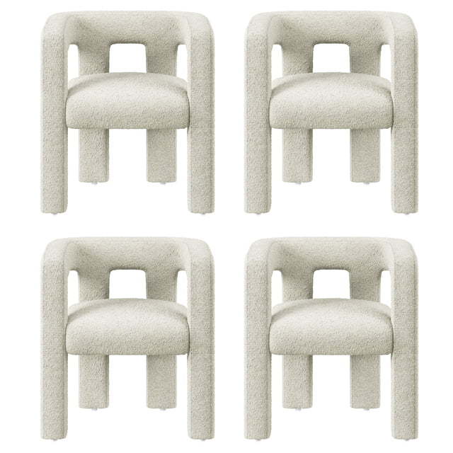 BELLEZE Set of 4 Modern Boucle Chairs, Linen Dining Armchairs - Lisbon ...