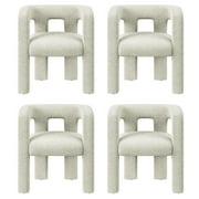 BELLEZE Modern Boucle Chairs Set of 4, Linen Dining Chairs with Barrel Sidearms and Back, Minimalist Upholstered Kitchen Armchairs for Dining Room - Lisbon Cream