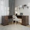thumbnail image 1 of BELLEZE Modern Corner L-Shaped Home Office Computer Laptop Desk or Writing Study Workstation with Keyboard Tray, Two Drawers and Cabinet - Barlow (Dark Walnut), 1 of 7