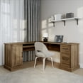 thumbnail image 1 of BELLEZE Modern Corner L-Shaped Home Office Computer Laptop Desk or Writing Study Workstation with Keyboard Tray, Two Drawers and Cabinet - Barlow (Rustic Oak), 1 of 7