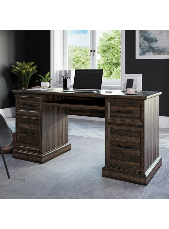 BELLEZE Modern Executive Home Office Computer Desk - Rhudi (Dark Walnut)