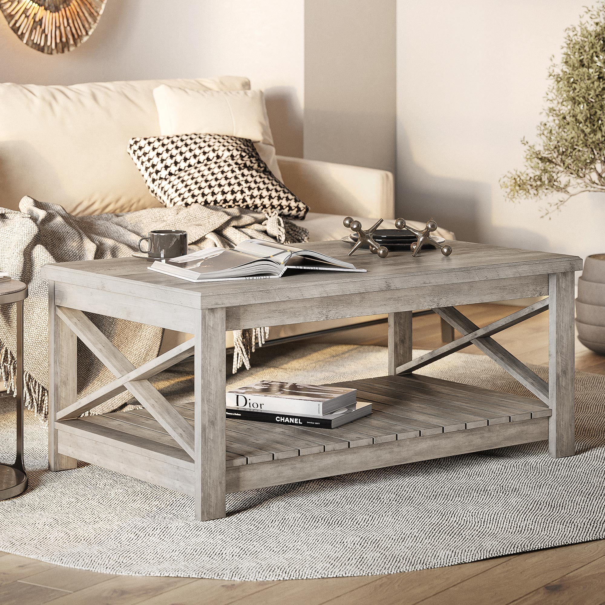 Industrial style coffee shop table with storage