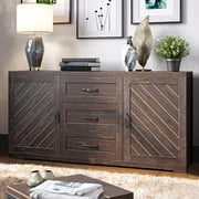 BELLEZE Modern Farmhouse Sideboard, Console Table Or Buffet With Three Drawers & Four Shelves, Space Saving Media Storage Cabinet, Holds Up To 70lbs - Hilo (Espresso)